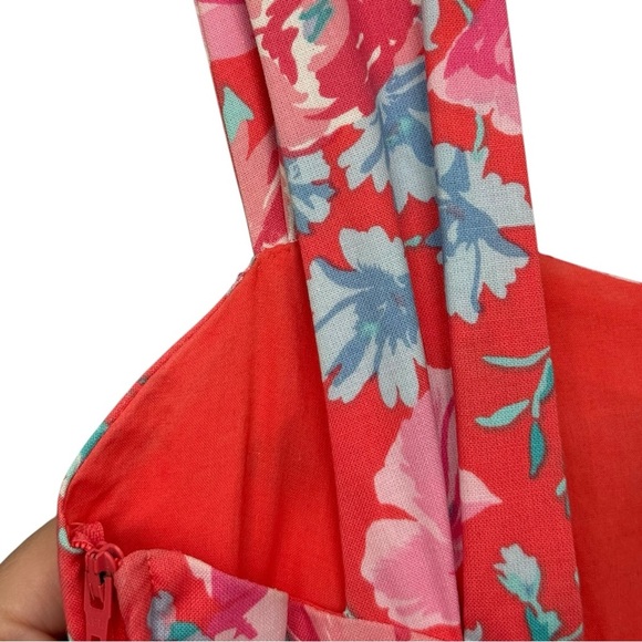 Laura Ashley Vtg 90s Floral Bow Dress Size 10 Pink Red Cotton Crinoline Skirt - Picture 11 of 14